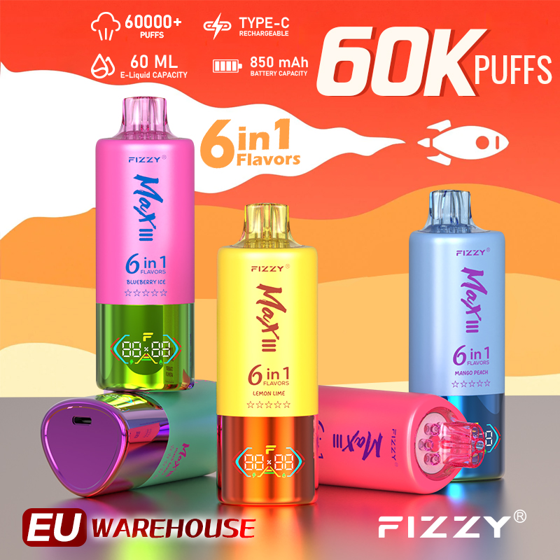 Revolutionary Experience:Fizzy Max III Six-in-One Rechargeable Disposable Vape-A 60,000-Puff Journey to Bliss, Unlocking 6 Mysterious Flavor Universes! vapes88.com