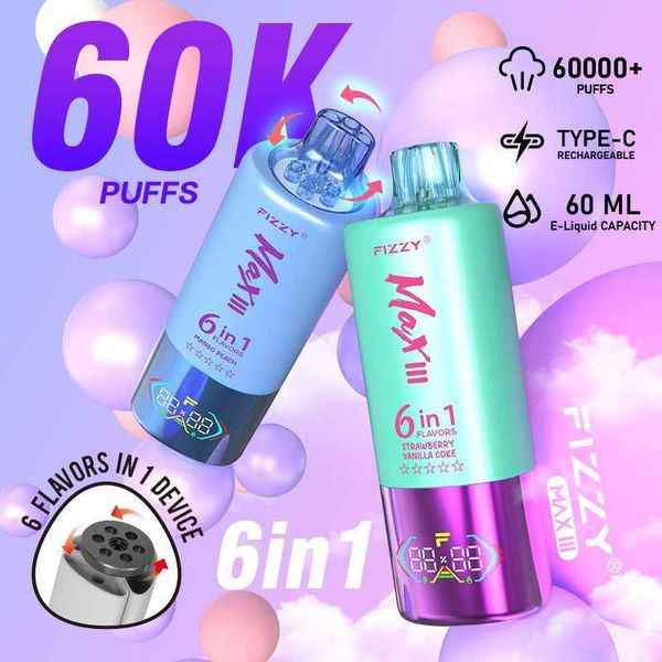 Eco-Friendly Vaping: Recyclable Pods & amp; Sustainable Solutions 2025 1 Fizzy Max III 6in1 60K 60000 Puffs Rechargeable Disposable Vape – Flavor Box (6-Pack)