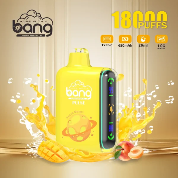 Bang Pulse 18K 18000 Puffs Adjustable Airflow 26ml E-liquid 0% 2% 3% 5% Nicotine Type-C Charging Disposable Vape 29 Colorful vape devices