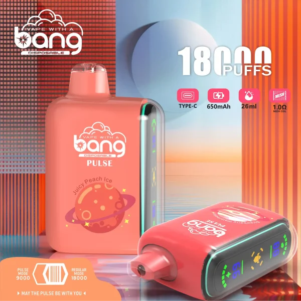Bang Pulse 18K 18000 Puffs Adjustable Airflow 26ml E-liquid 0% 2% 3% 5% Nicotine Type-C Charging Disposable Vape 30 Bang Pulse 18K 18000 Puffs Adjustable Airflow 26ml E-liquid 0% 2% 3% 5% Nicotine Type-C Charging Disposable Vape