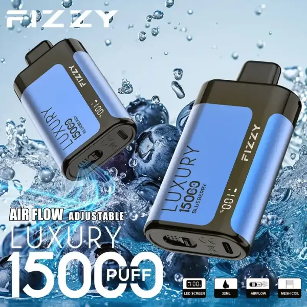 Fizzy Luxury 15K (15000) Puffs 22ML E-liquid Mesh Coil LCD Screen Adjustable Air Flow 15flavors 650mAh Rechargeable Battery 2% 5% Nicotine Disposable Vape 2 Fizzy Luxury 15K (15000) Puffs 22ML E-liquid Mesh Coil LCD Screen Adjustable Air Flow 15flavors 650mAh Rechargeable Battery 2% 5% Nicotine Disposable Vape