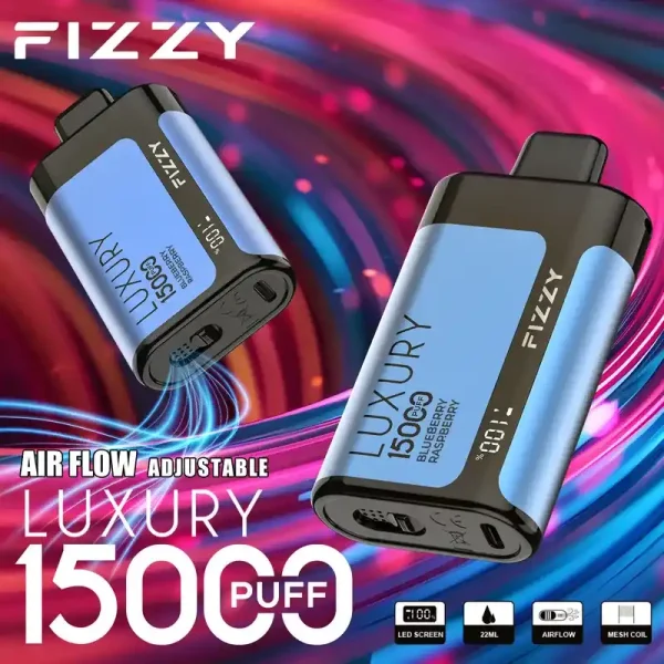 Fizzy Luxury 15K (15000) Puffs 22ML E-liquid Mesh Coil LCD Screen Adjustable Air Flow 15flavors 650mAh Rechargeable Battery 2% 5% Nicotine Disposable Vape 3 Fizzy Luxury 15K (15000) Puffs 22ML E-liquid Mesh Coil LCD Screen Adjustable Air Flow 15flavors 650mAh Rechargeable Battery 2% 5% Nicotine Disposable Vape