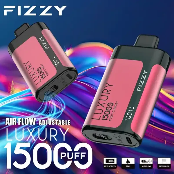 Fizzy Luxury 15K (15000) Puffs 22ML E-liquid Mesh Coil LCD Screen Adjustable Air Flow 15flavors 650mAh Rechargeable Battery 2% 5% Nicotine Disposable Vape 4 Fizzy Luxury 15K (15000) Puffs 22ML E-liquid Mesh Coil LCD Screen Adjustable Air Flow 15flavors 650mAh Rechargeable Battery 2% 5% Nicotine Disposable Vape