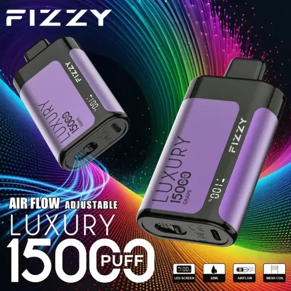 Fizzy Luxury 15K (15000) Puffs 22ML E-liquid Mesh Coil LCD Screen Adjustable Air Flow 15flavors 650mAh Rechargeable Battery 2% 5% Nicotine Disposable Vape 5 Fizzy Luxury 15K (15000) Puffs 22ML E-liquid Mesh Coil LCD Screen Adjustable Air Flow 15flavors 650mAh Rechargeable Battery 2% 5% Nicotine Disposable Vape