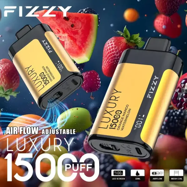 Fizzy Luxury 15K (15000) Puffs 22ML E-liquid Mesh Coil LCD Screen Adjustable Air Flow 15flavors 650mAh Rechargeable Battery 2% 5% Nicotine Disposable Vape 8 Fizzy Luxury 15K (15000) Puffs 22ML E-liquid Mesh Coil LCD Screen Adjustable Air Flow 15flavors 650mAh Rechargeable Battery 2% 5% Nicotine Disposable Vape