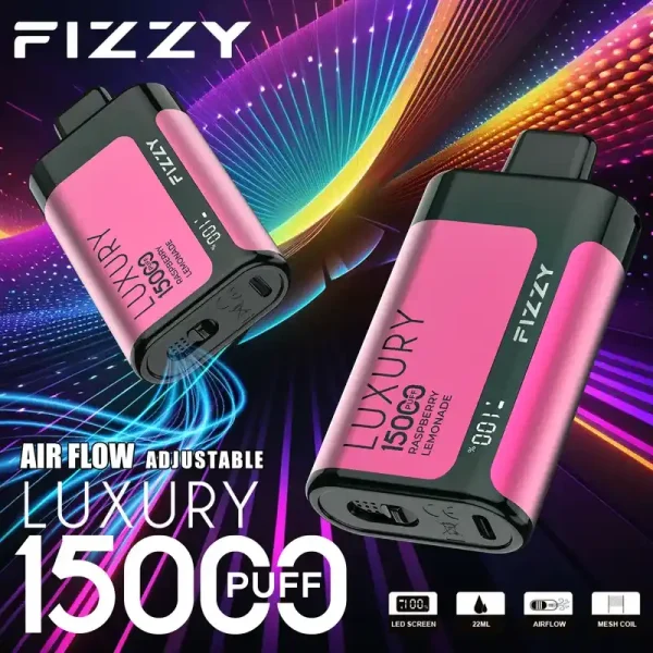 Fizzy Luxury 15K (15000) Puffs 22ML E-liquid Mesh Coil LCD Screen Adjustable Air Flow 15flavors 650mAh Rechargeable Battery 2% 5% Nicotine Disposable Vape 11 Fizzy Luxury 15K (15000) Puffs 22ML E-liquid Mesh Coil LCD Screen Adjustable Air Flow 15flavors 650mAh Rechargeable Battery 2% 5% Nicotine Disposable Vape