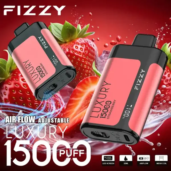 Fizzy Luxury 15K (15000) Puffs 22ML E-liquid Mesh Coil LCD Screen Adjustable Air Flow 15flavors 650mAh Rechargeable Battery 2% 5% Nicotine Disposable Vape 15 Fizzy Luxury 15K (15000) Puffs 22ML E-liquid Mesh Coil LCD Screen Adjustable Air Flow 15flavors 650mAh Rechargeable Battery 2% 5% Nicotine Disposable Vape