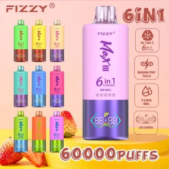 Home 14 Fizzy Max III 6in1 60K (60000) Puffs LCD Display 60ml E-liquid 850 mAh Battery 2% 5% Nicotine 10 Flavors Disposable Vape