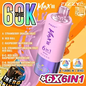 Home 33 Fizzy Max III 6in1 60K (60000) Puffs LCD Display 60ml E-liquid 850 mAh Battery 2% 5% Nicotine 10 Flavors Disposable Vape