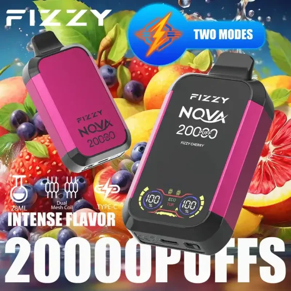 Fizzy Nova 20K (20000) Puffs Dual Mesh Coil 28ML E-liquid LCD Screen 15flavors 850mAh Rechargeable Battery 2% 5% Nicotine Disposable Vape 2 Fizzy Nova 20K (20000) Puffs Dual Mesh Coil 28ML E-liquid LCD Screen 15flavors 850mAh Rechargeable Battery 2% 5% Nicotine Disposable Vape