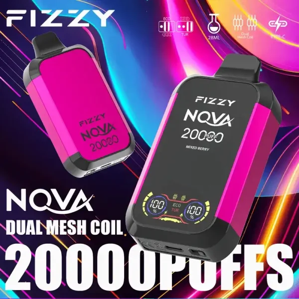 Fizzy Nova 20K (20000) Puffs Dual Mesh Coil 28ML E-liquid LCD Screen 15flavors 850mAh Rechargeable Battery 2% 5% Nicotine Disposable Vape 4 Fizzy Nova 20K (20000) Puffs Dual Mesh Coil 28ML E-liquid LCD Screen 15flavors 850mAh Rechargeable Battery 2% 5% Nicotine Disposable Vape