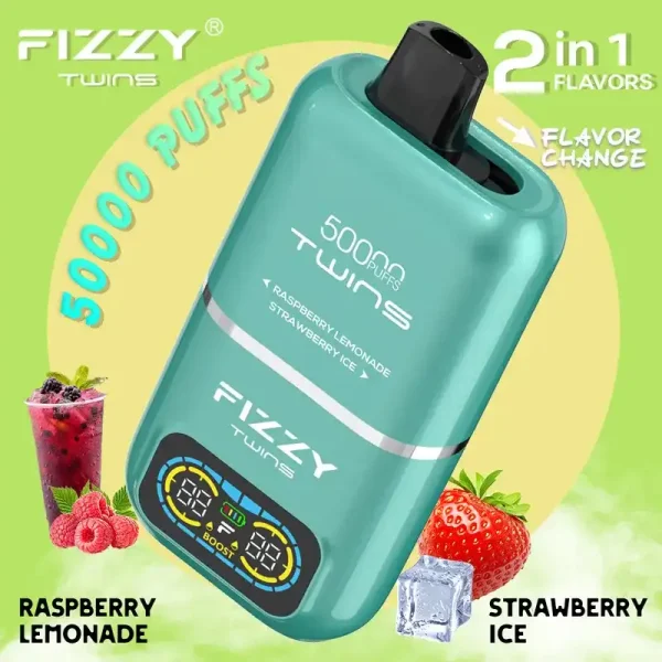 Fizzy Twins Dual Flavor 50K (50000) Puffs Raspberry Lemonade Strawberry Ice Disposable Vape 1 Fizzy Twins 50K (50000) Puffs Dual Flavors 50ML E-liquid Mesh Coil 850 mAh Battery 2% 5% Nicotine LCD Screen Disposable Vape – A New Era in Vaping Innovation