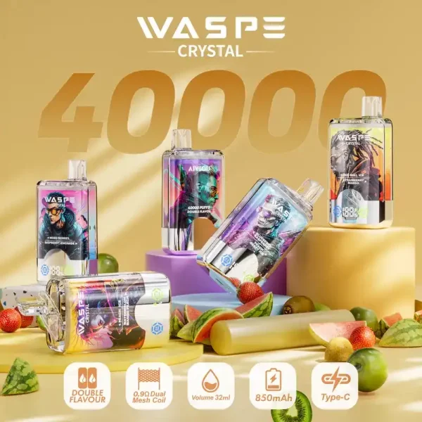 WASPE Crystal Double Flavors 40K (40000) Puffs 32mL E-liquid 0% 2% 5% Nicotine Smart LED Display Type-C Charging Disposable Vape 1 WASPE Crystal Double Flavors 40K (40000) Puffs 32mL E-liquid 0% 2% 5% Nicotine Smart LED Display Type-C Charging Disposable Vape